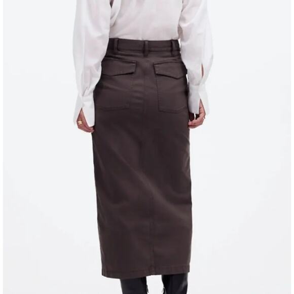 Madewell NWT Twill Patch Pocket Midi Skirt Cargo Field Olive Sz 29 Fall Chic 90s - Picture 2 of 16